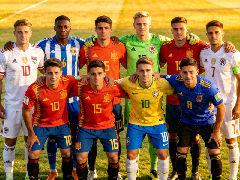 多支国家队在赛前合影，展示团队精神与国家队队服